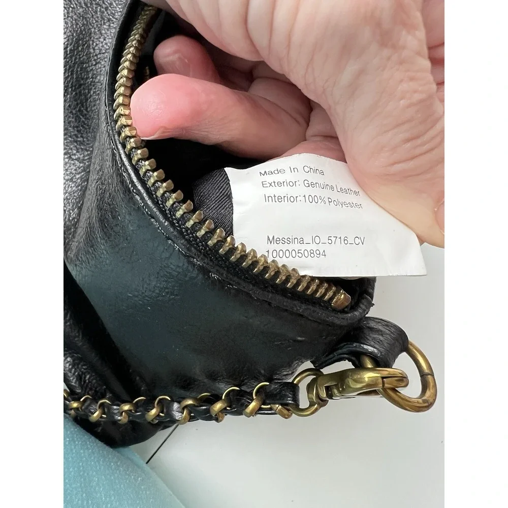 Black Leather Crossbody Purse Elliott Lucca Messina Bag Gold Accents